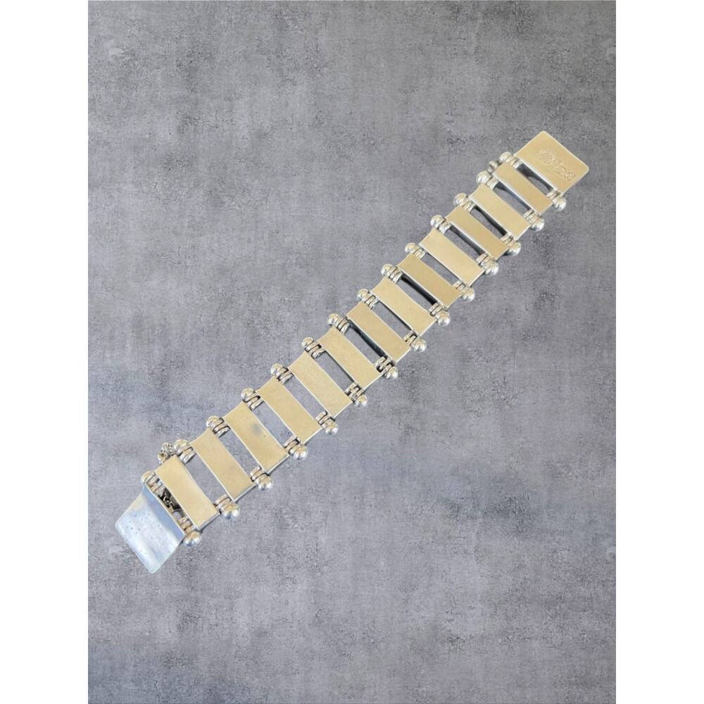 Taxco Mexico 970 Silver Amethyst Bracelet 91g Vtg Modernist Signed HEAVY Pineda - Picture 6 of 8